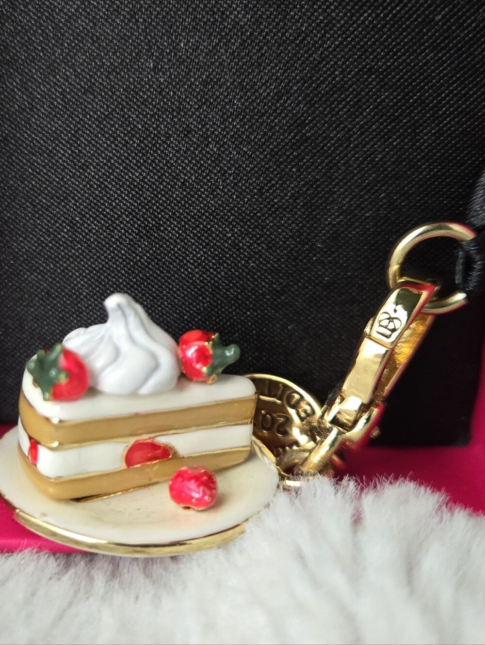 Juicy Couture Strawberry Shortcake Charm Keychain - Cream & Red